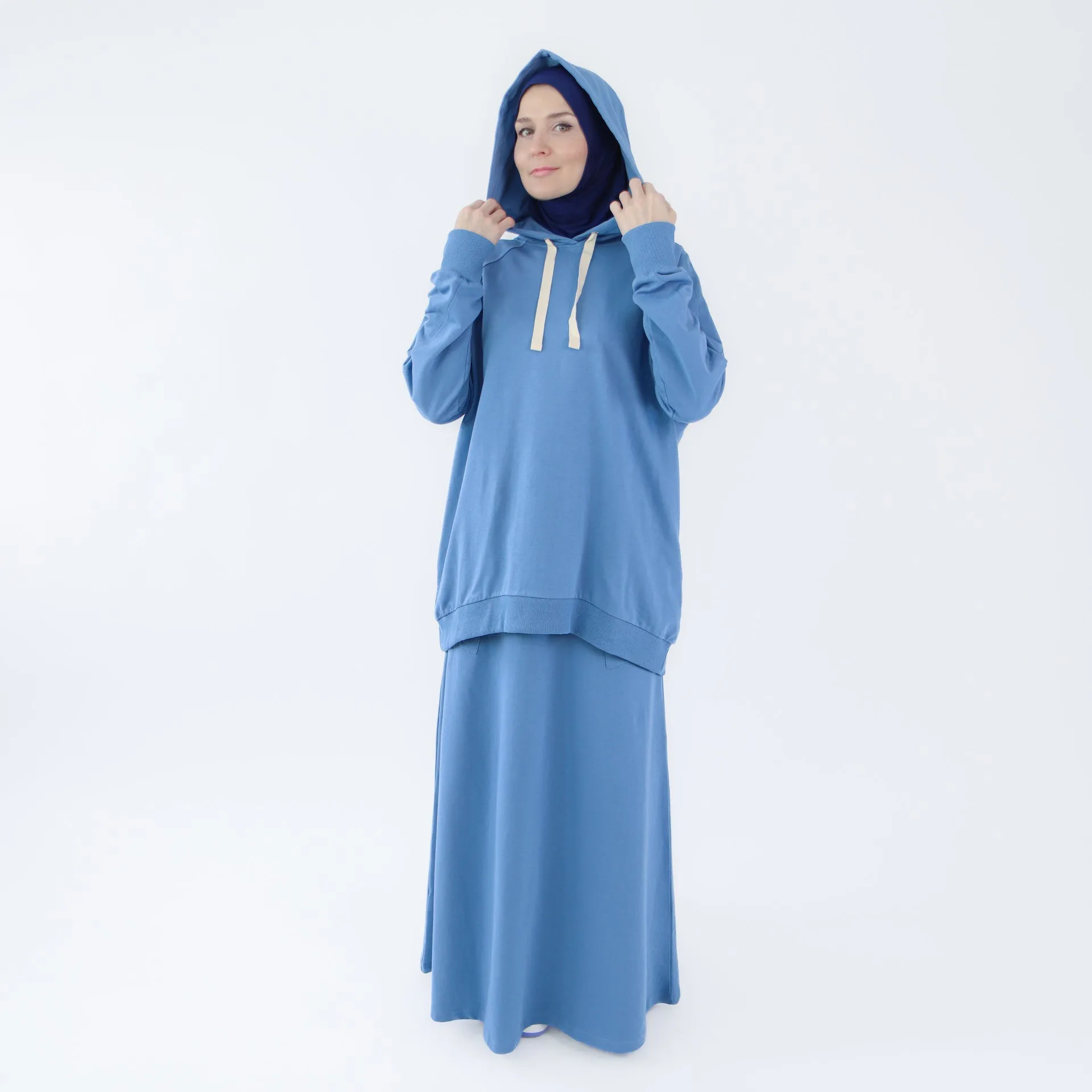 Sport Hijab Style: "Blue Cloud", Tracksuit - Hoodie with Skirt