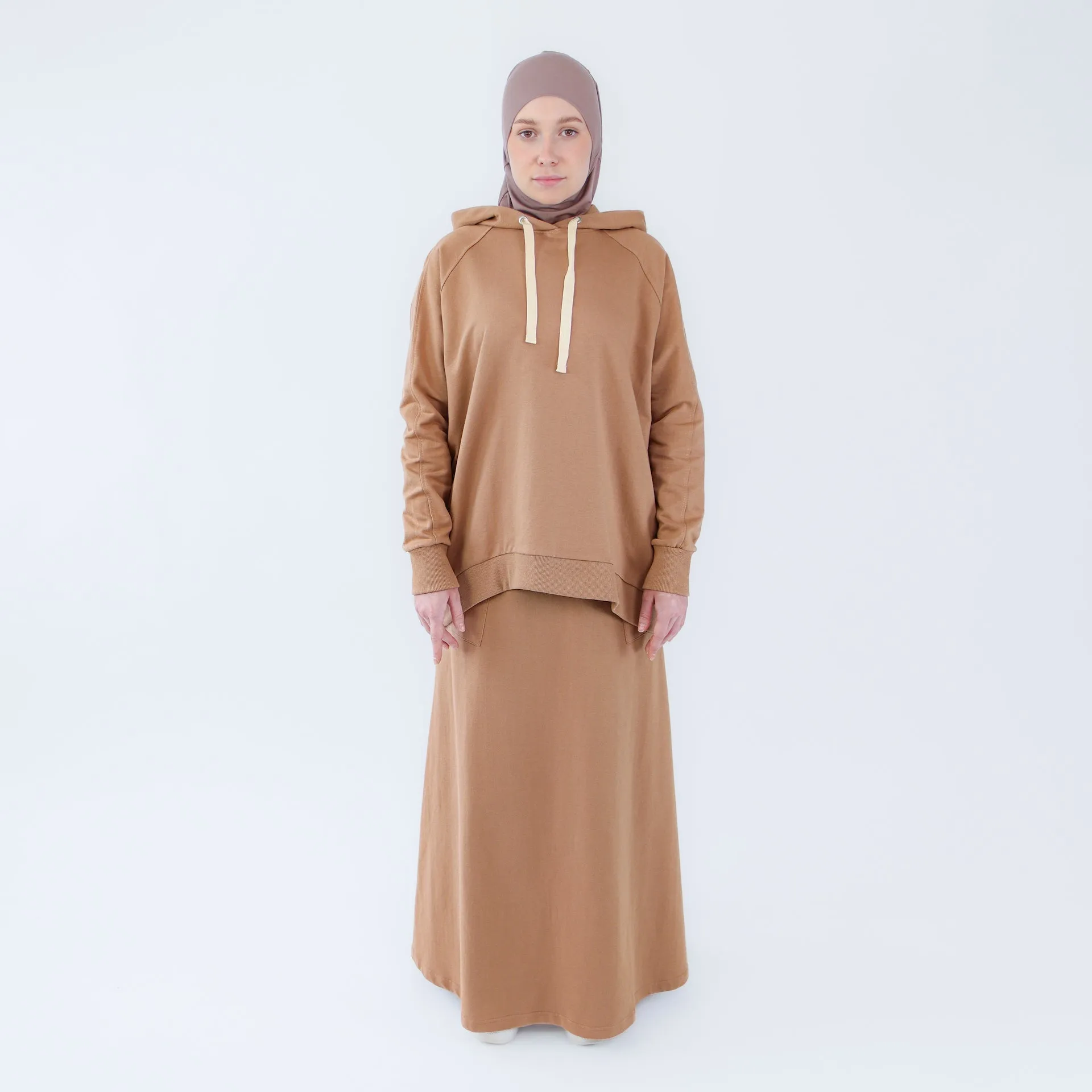 Sport Hijab Style: "Milk Coffee", Tracksuit - Hoodie with Skirt