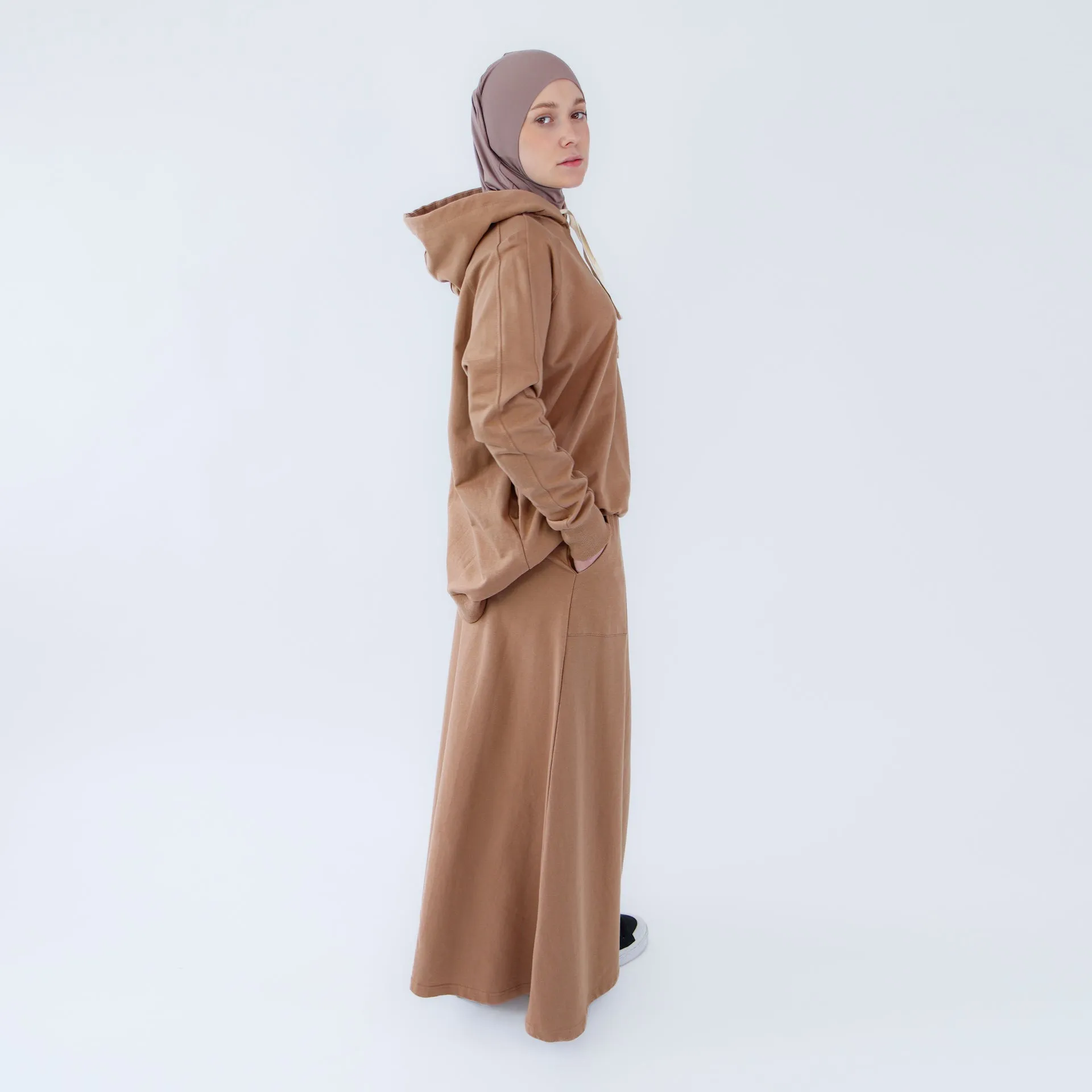 Sport Hijab Style: "Milk Coffee", Tracksuit - Hoodie with Skirt