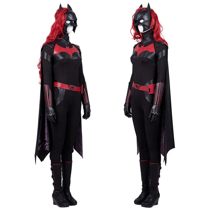 Superhero Batwoman Cosplay Costume Batwoman Bodysuit Mask Wigs Cape Outfit