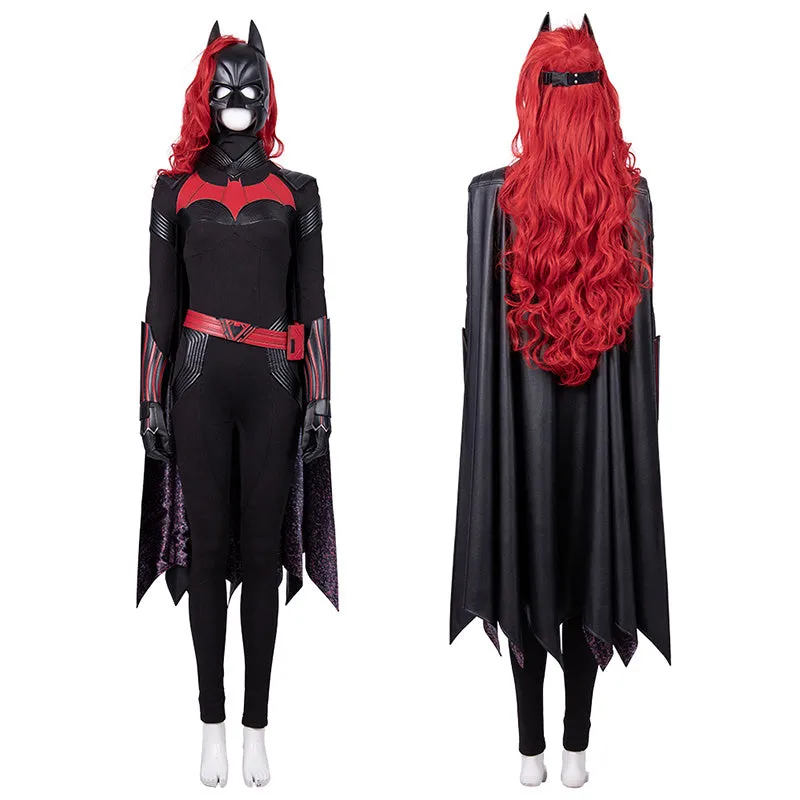 Superhero Batwoman Cosplay Costume Batwoman Bodysuit Mask Wigs Cape Outfit