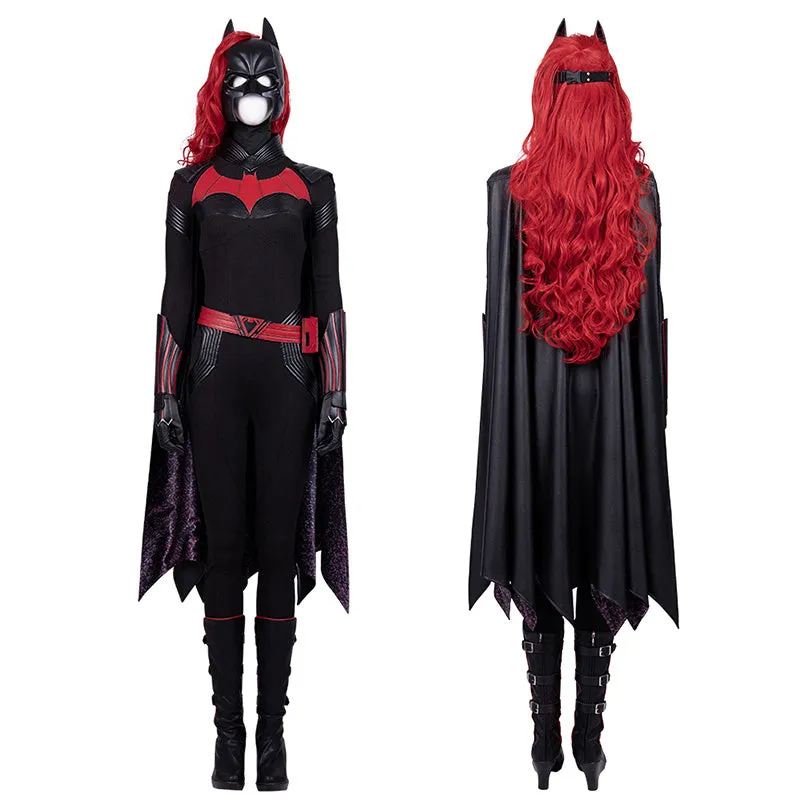 Superhero Batwoman Cosplay Costume Batwoman Bodysuit Mask Wigs Cape Outfit