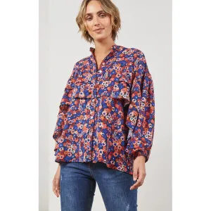 Top Romance Ruffle Blouse - Azure Bloom