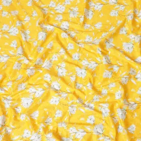 Tuscany yellow uragiri cotton voile fabric with same tone jacquard having rhino grey, brown and Paris green print in floral design-D7326