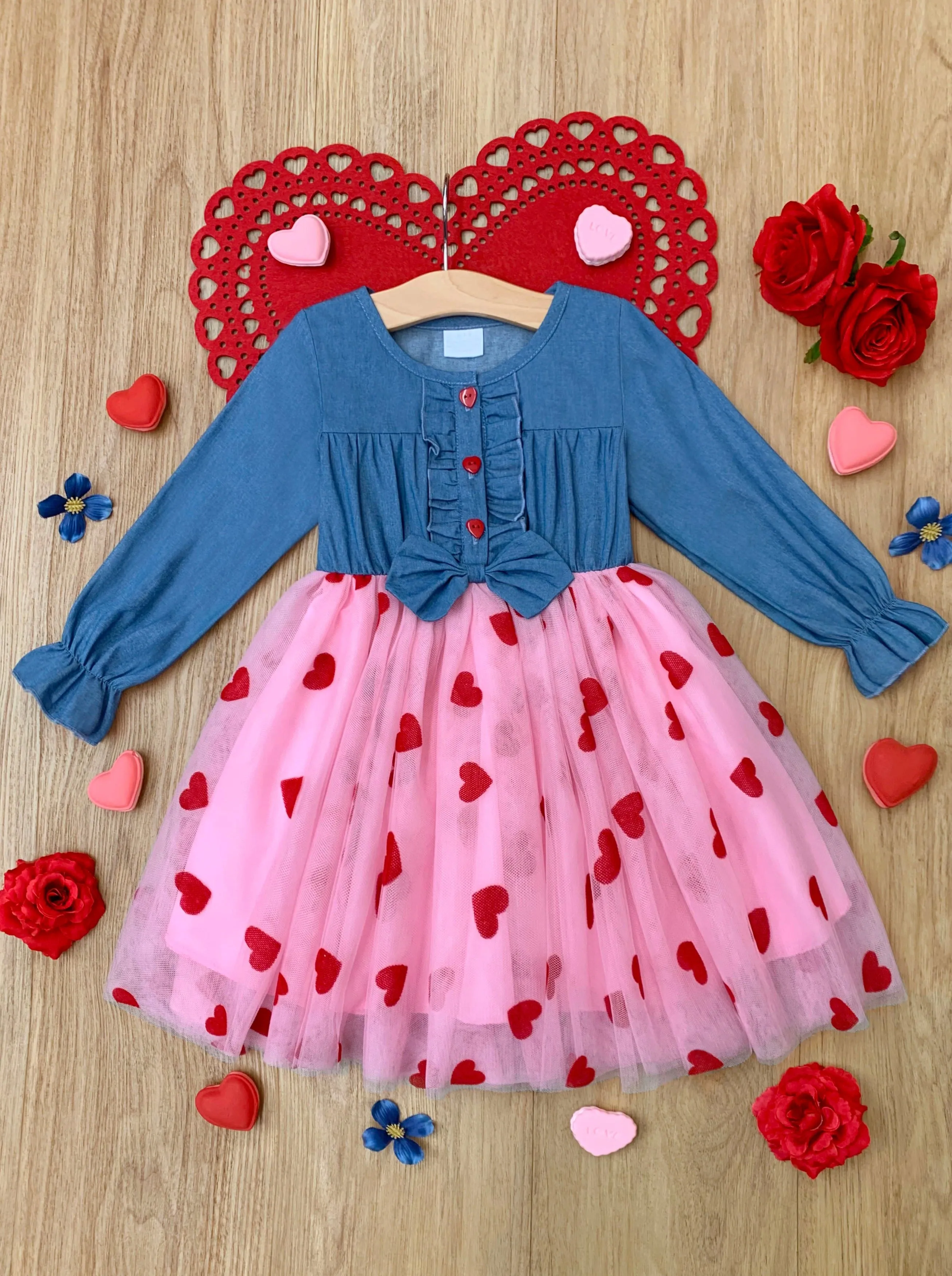 Twirl Into My Heart Chambray Tutu Dress