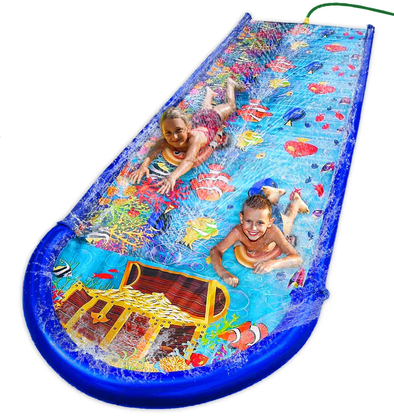 Undersea Water Dual Slip and Slide - 18 Feet X 5 Feet Slip N Slide with Splash Pad and Sprinkler, Water Slide with Inflatable Body Boards - Kids Water Fun