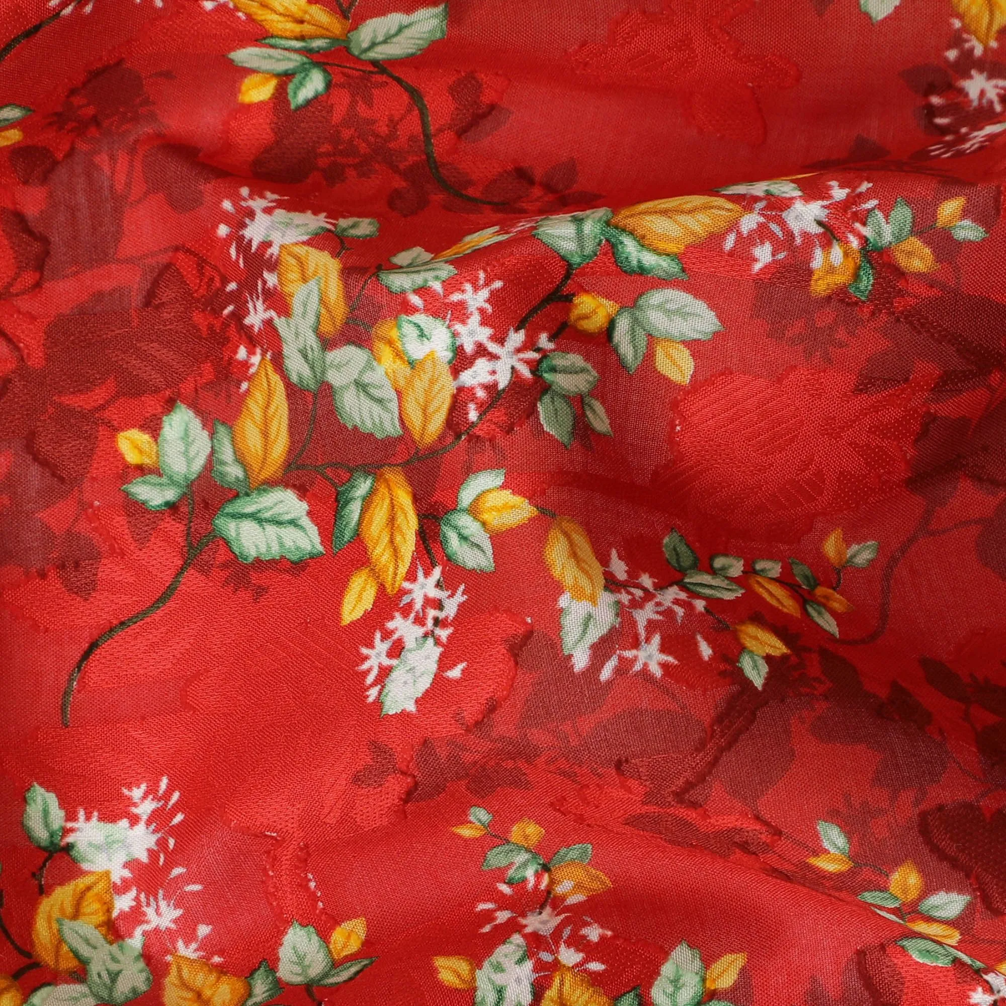 Uragiri Cotton Voile Fabric - Fiery Red with Delicate Floral Print, 110 cm Width, Japanese Artistry-D17729