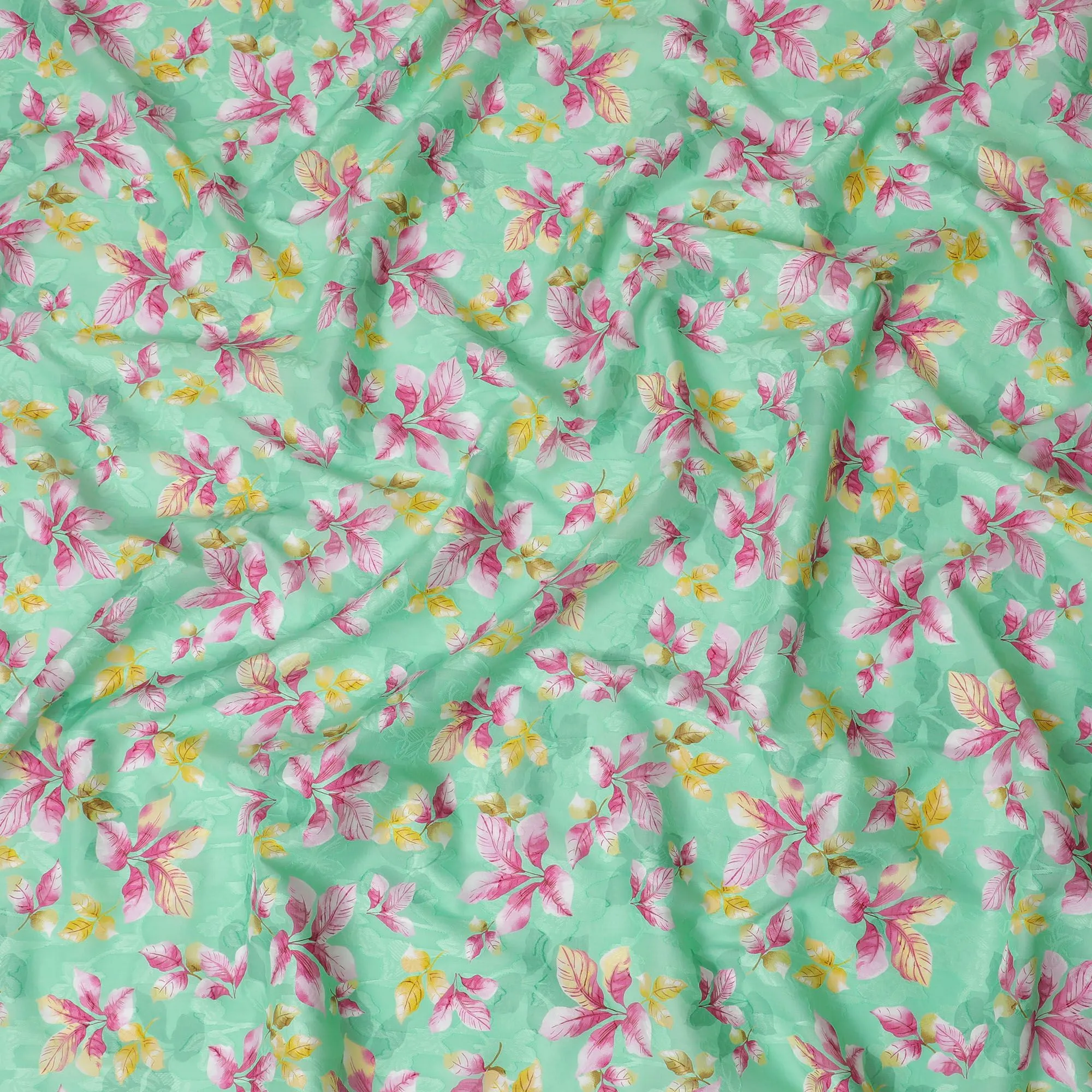 Uragiri Cotton Voile Fabric - Mint Green with Pink Blossom Print, 110 cm Wide, Crafted in Japan-D17721