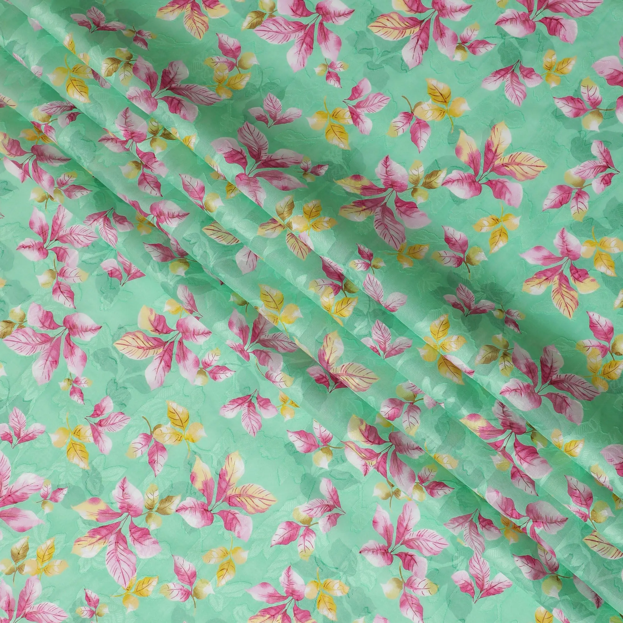 Uragiri Cotton Voile Fabric - Mint Green with Pink Blossom Print, 110 cm Wide, Crafted in Japan-D17721