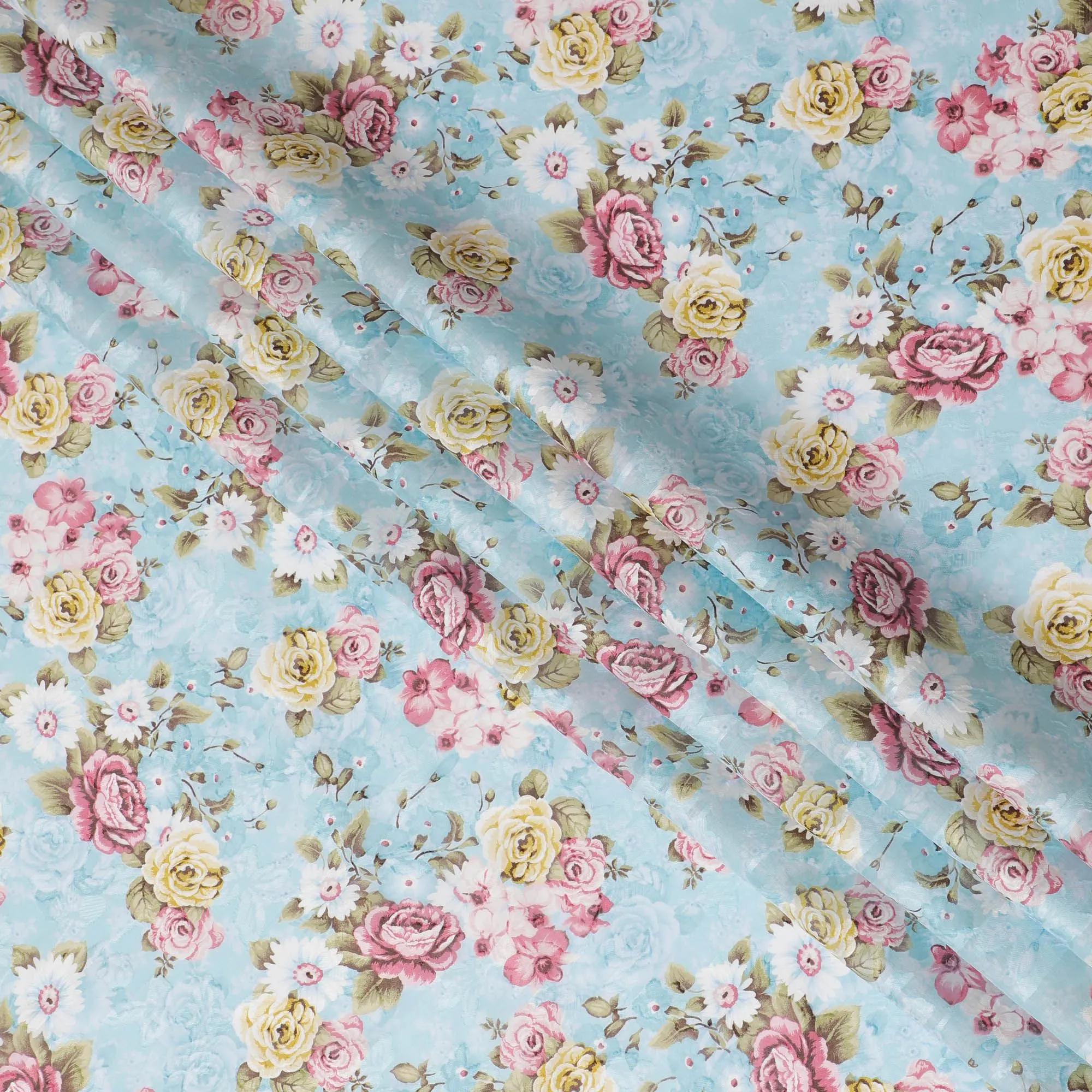 Uragiri Cotton Voile Fabric - Powder Blue with Romantic Rose Print, 110 cm Wide, Japanese Quality-D17728