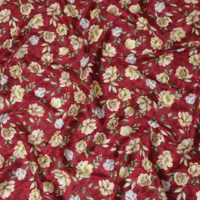 Uragiri Cotton Voile Fabric - Rich Wine Red with Classic Floral Motif, 110 cm Wide, Japanese Import-D17732