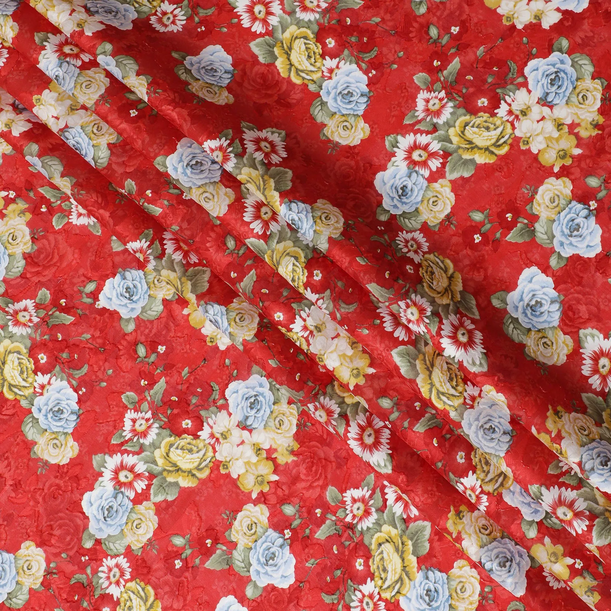 Uragiri Cotton Voile Fabric - Vivid Red with Classic Floral Print, 110 cm Width, Crafted in Japan-D17726