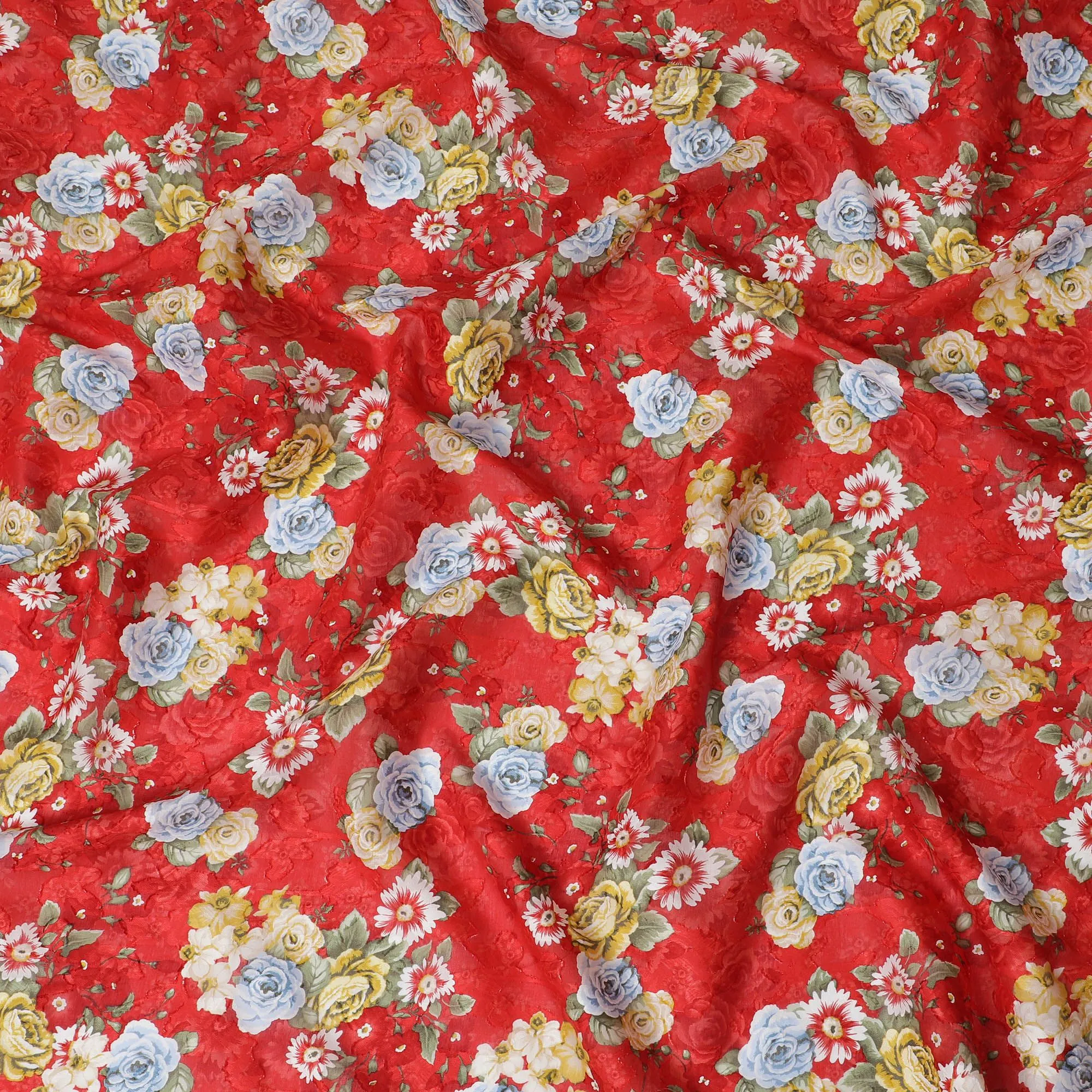 Uragiri Cotton Voile Fabric - Vivid Red with Classic Floral Print, 110 cm Width, Crafted in Japan-D17726