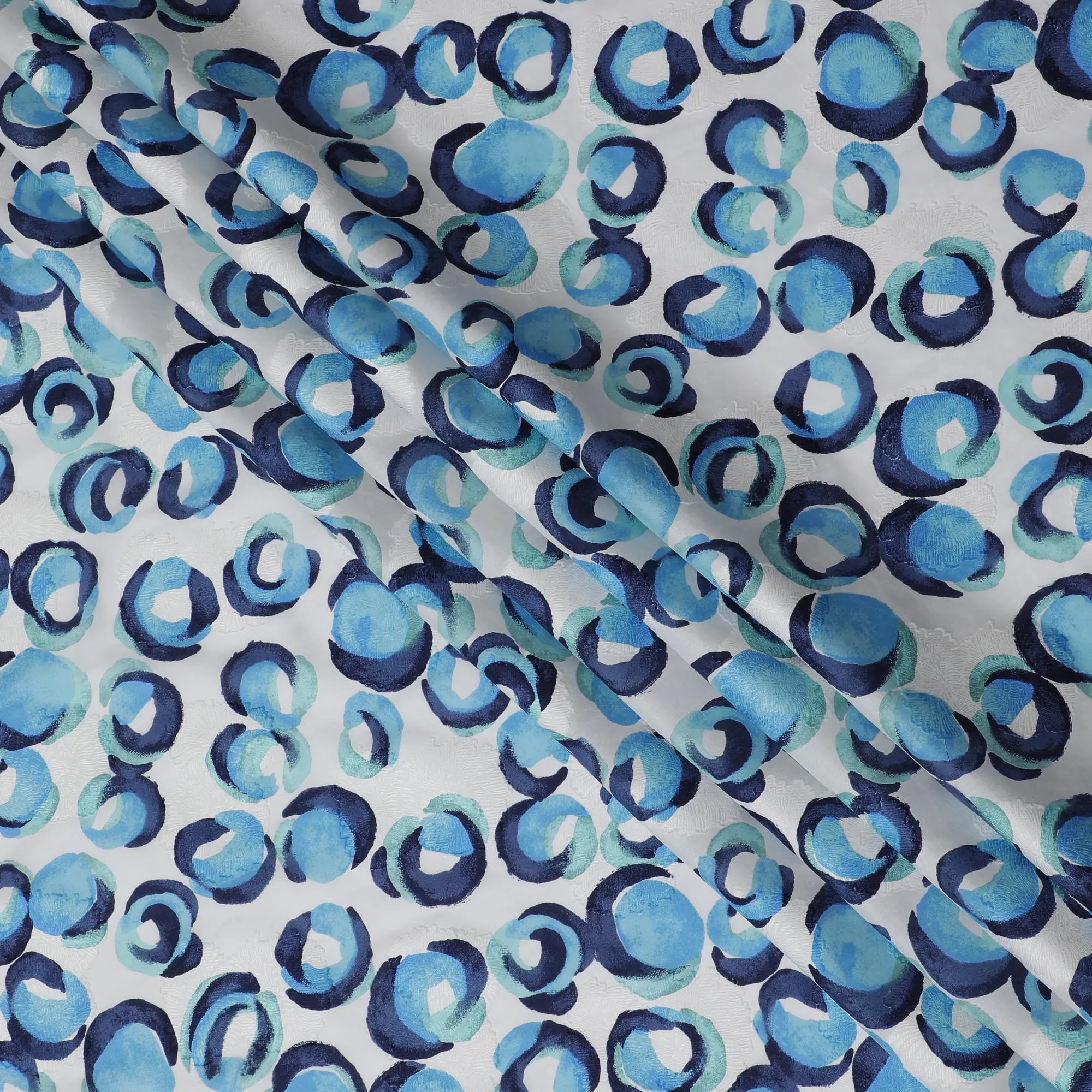 Uragiri Cotton Voile Fabric with Jacquard, 110 cm Width, Blue and White Circle Design-D19962