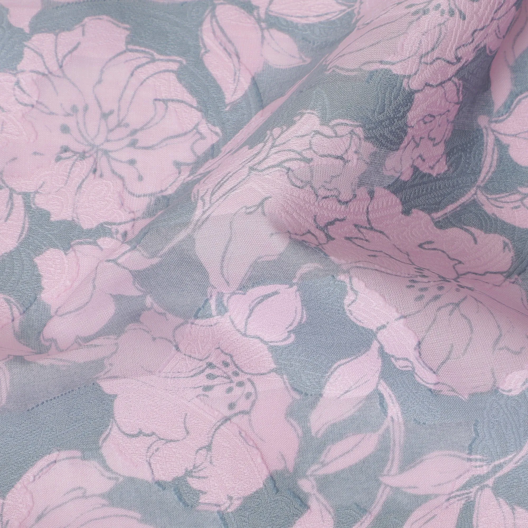 Uragiri Cotton Voile Fabric with Jacquard, 110 cm Width, Pink and Grey Floral Design-D19960