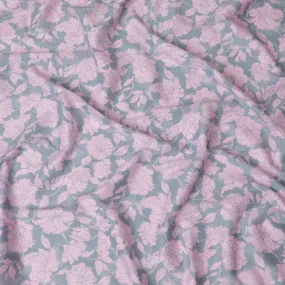 Uragiri Cotton Voile Fabric with Jacquard, 110 cm Width, Pink and Grey Floral Design-D19960