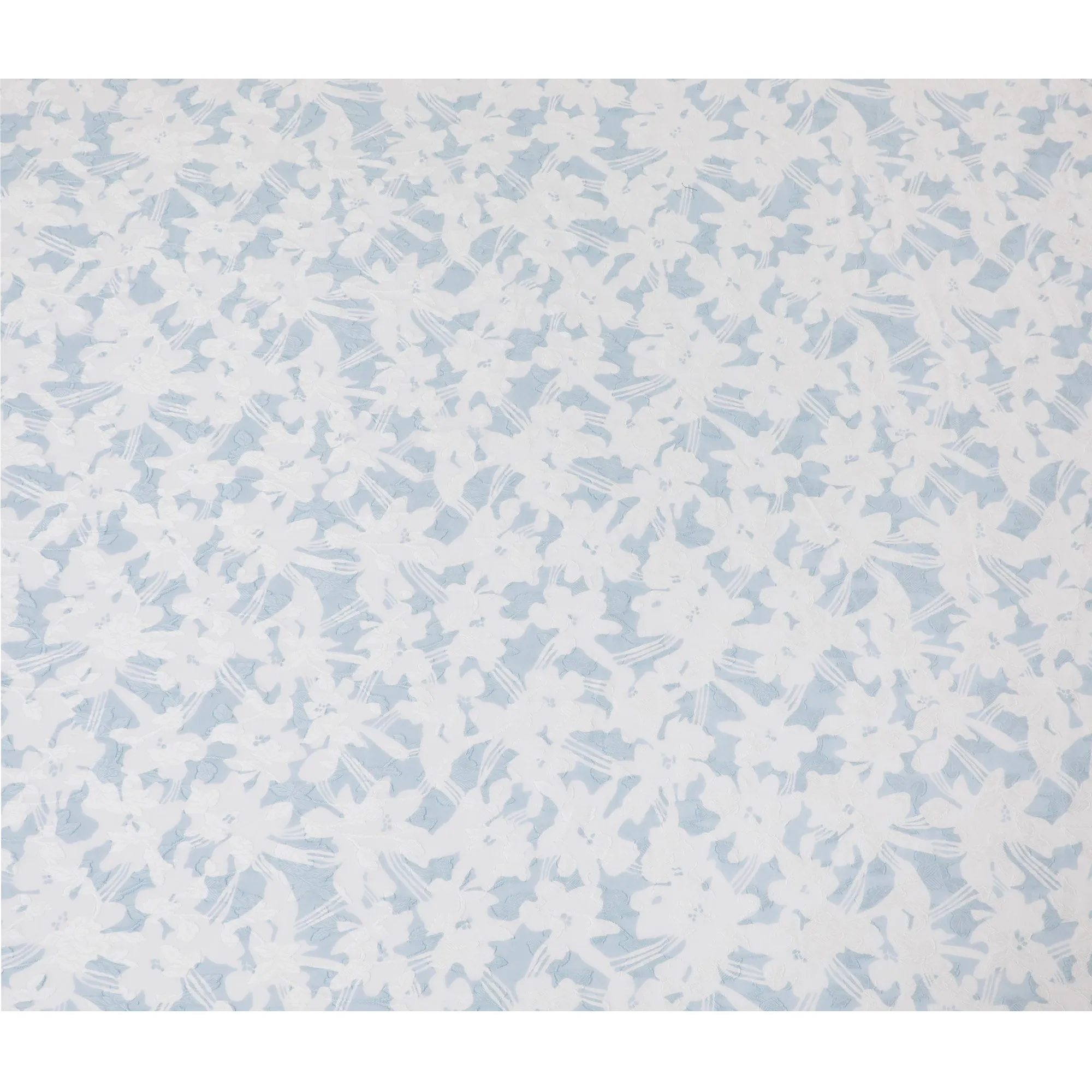 Uragiri Cotton Voile Fabric with Jacquard, 110 cm Width, White and Light Blue Floral Design-D19966