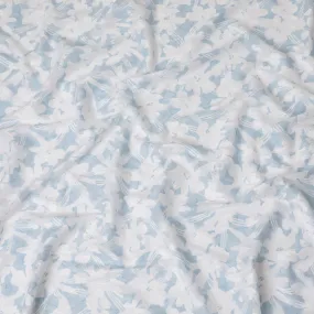 Uragiri Cotton Voile Fabric with Jacquard, 110 cm Width, White and Light Blue Floral Design-D19966