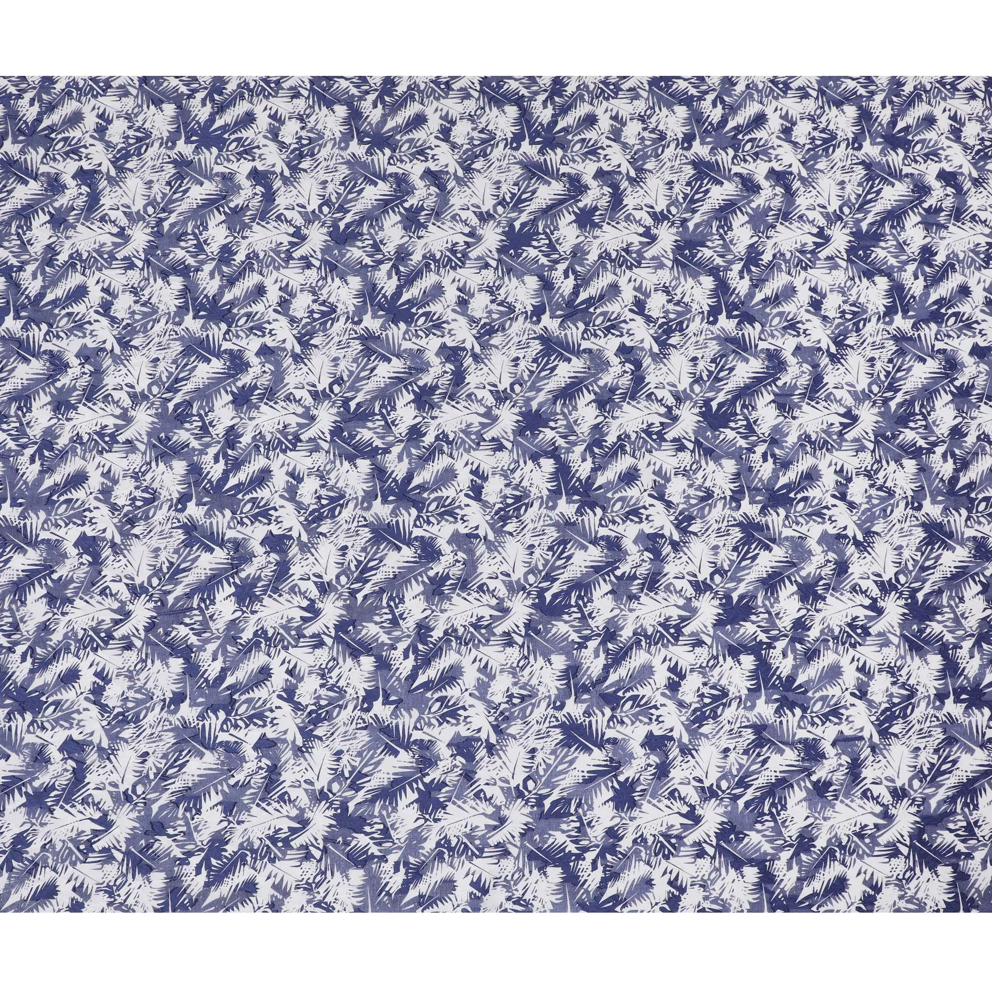 Uragiri Cotton Voile Fabric with Jacquard, 110 cm Width, White and Navy Leaf Design-D19963