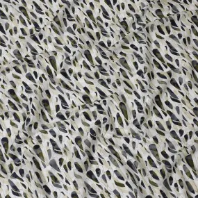 Uragiri Cotton Voile Fabric with Jacquard, 110 cm Width, White and Olive Abstract Design-D19965