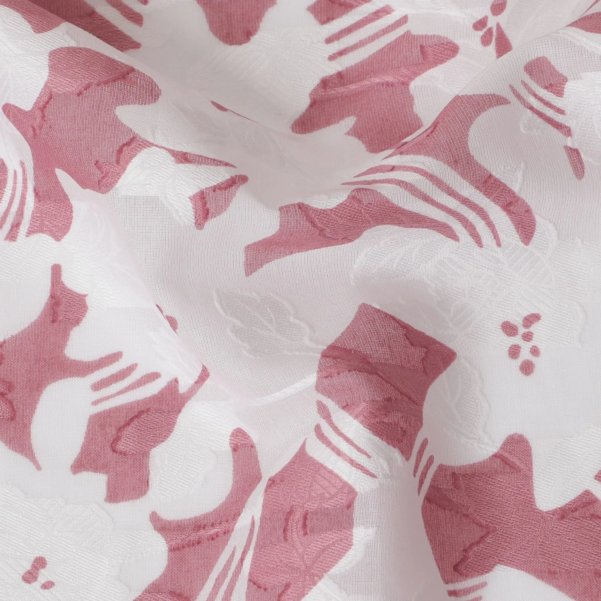 Uragiri Cotton Voile Fabric with jacquard, 110 cm Width, White and Pink Floral Design-D19955