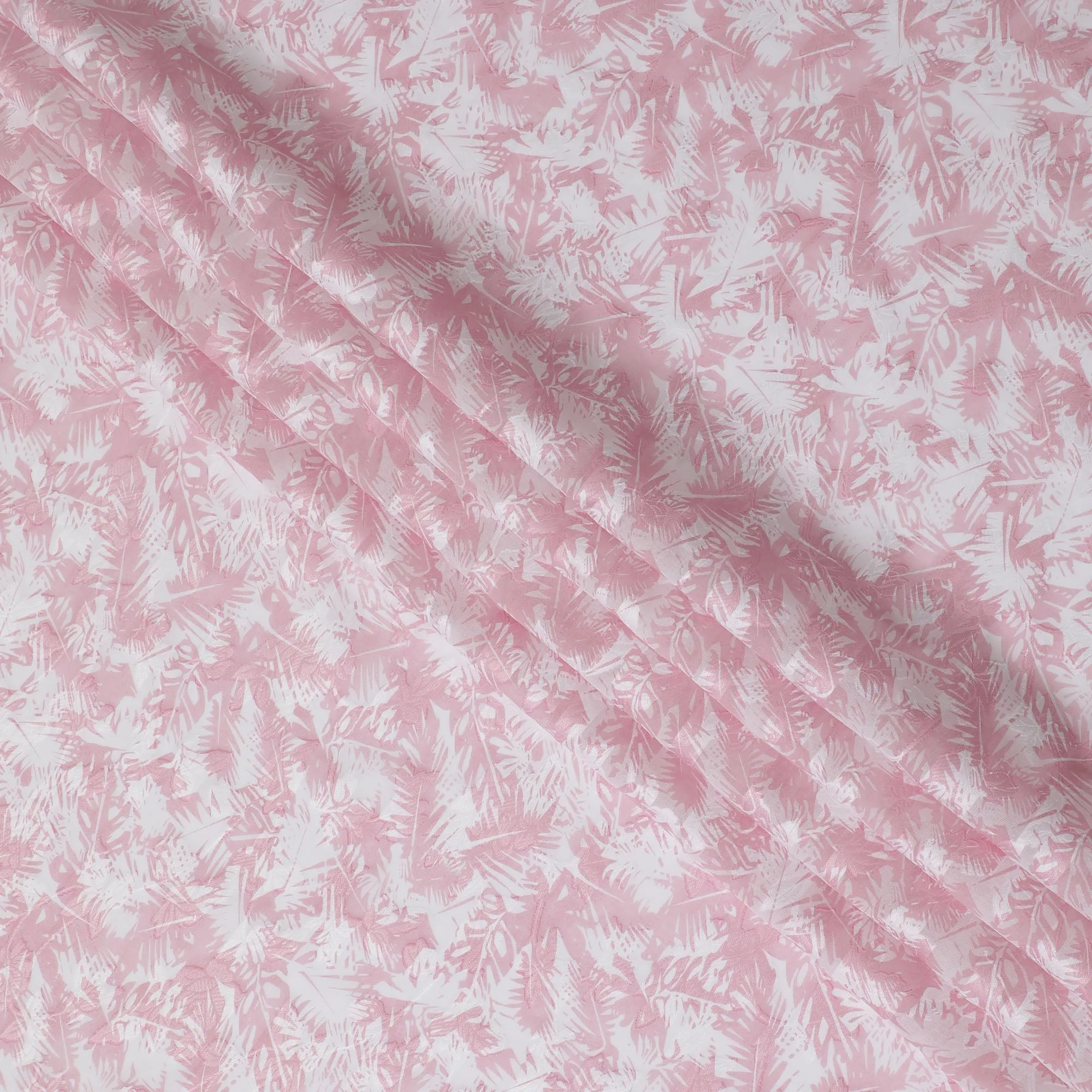 Uragiri Cotton Voile Fabric with jacquard, 110 cm Width, White and Pink Leaf Design-D19958