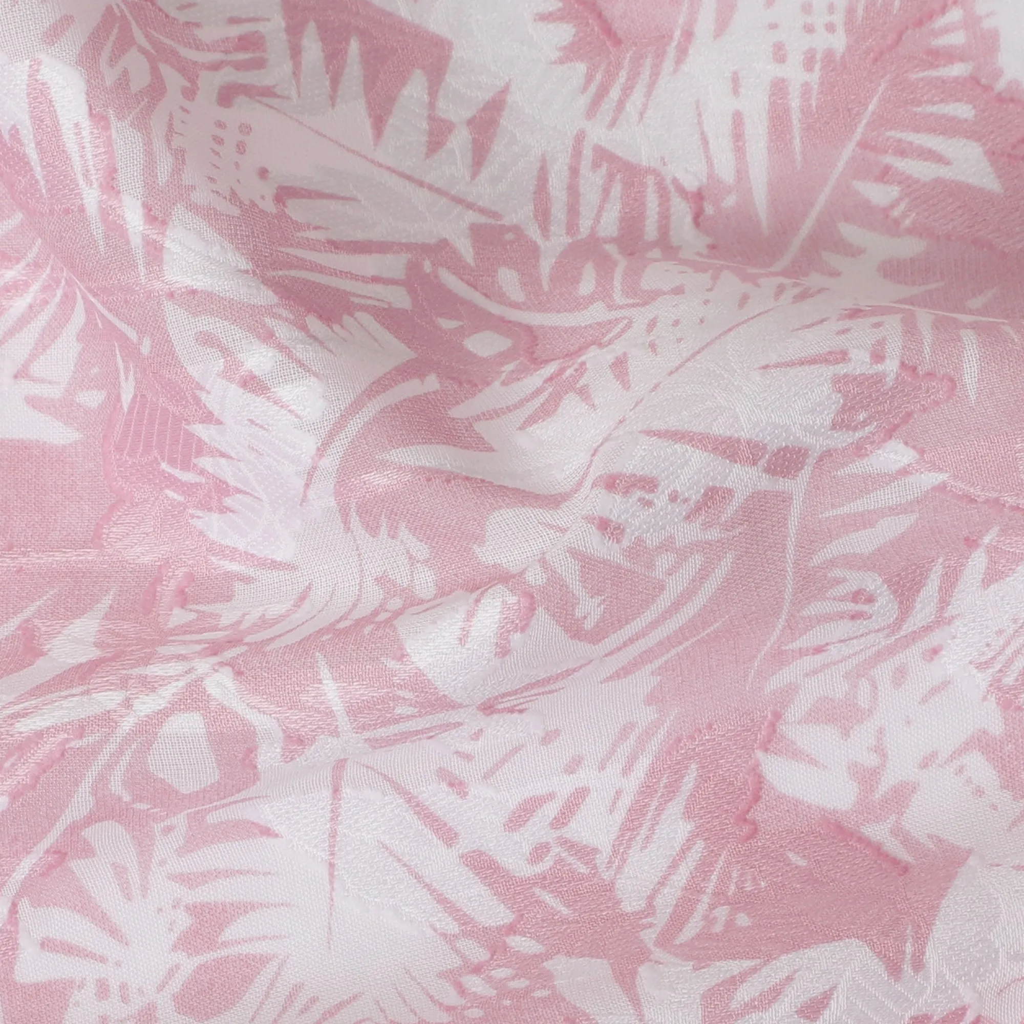 Uragiri Cotton Voile Fabric with jacquard, 110 cm Width, White and Pink Leaf Design-D19958