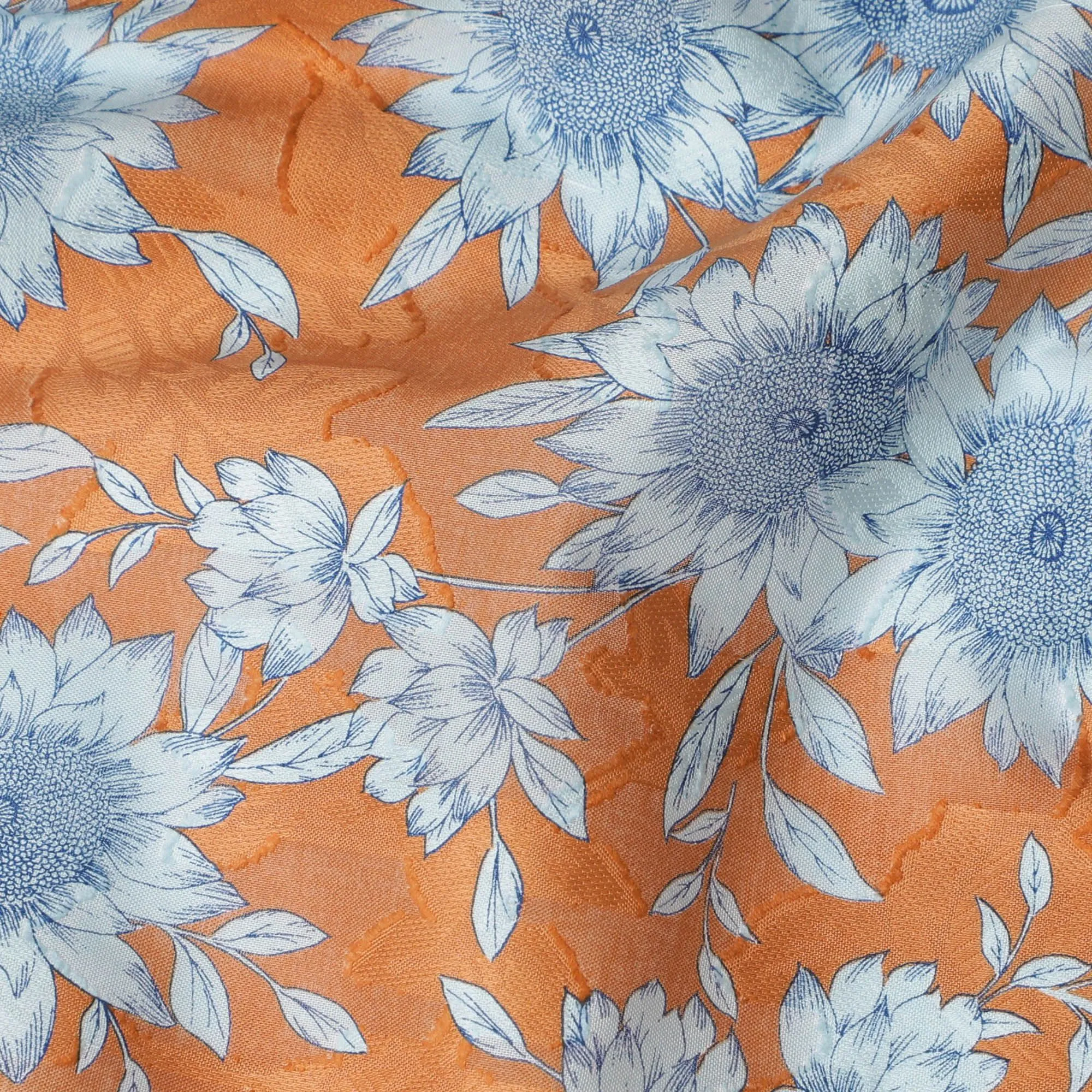 Uragiri Orange Cornflower Cotton Voile Fabric - 110cm Wide, Japanese Printed-D17743