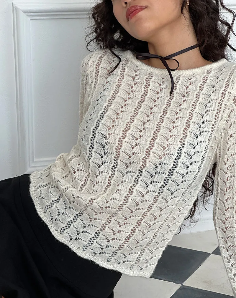 Venia Knitted Long Sleeve Top in Birch Cream