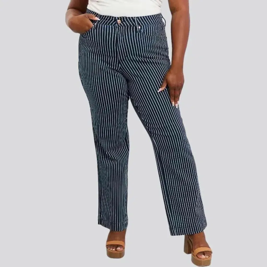 Vertical-stripes women's denim pants