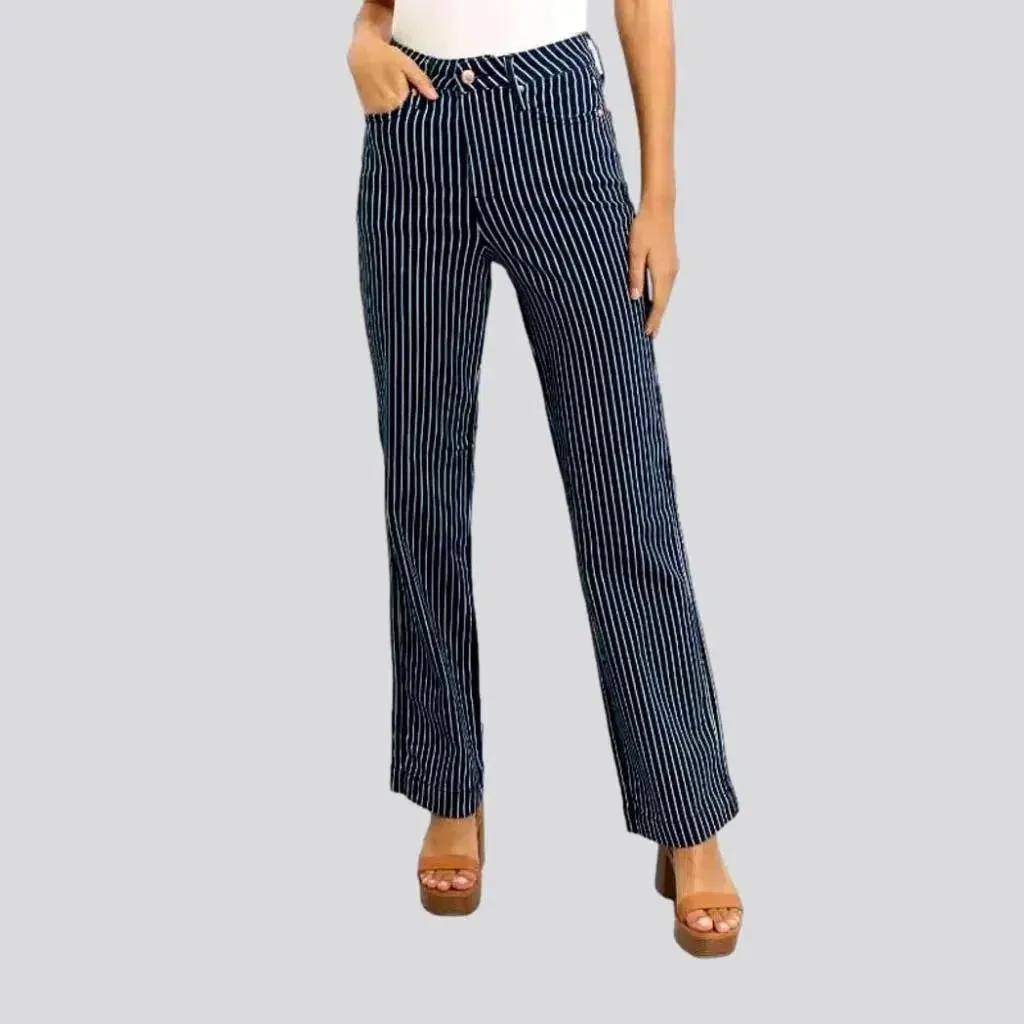 Vertical-stripes women's denim pants