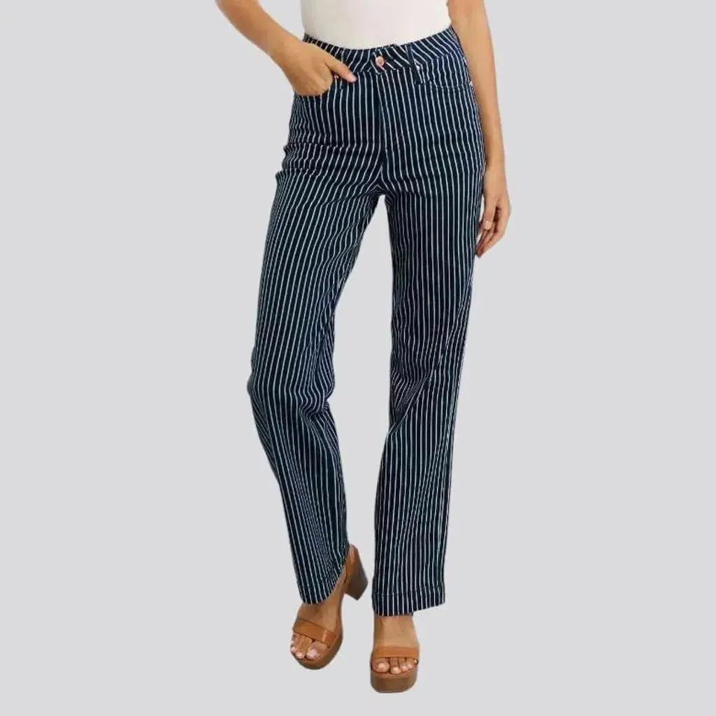 Vertical-stripes women's denim pants