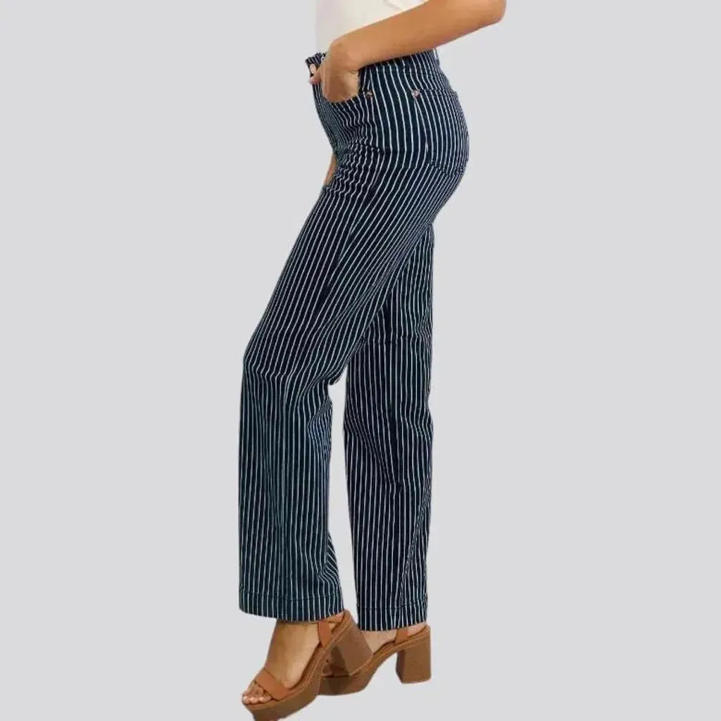 Vertical-stripes women's denim pants