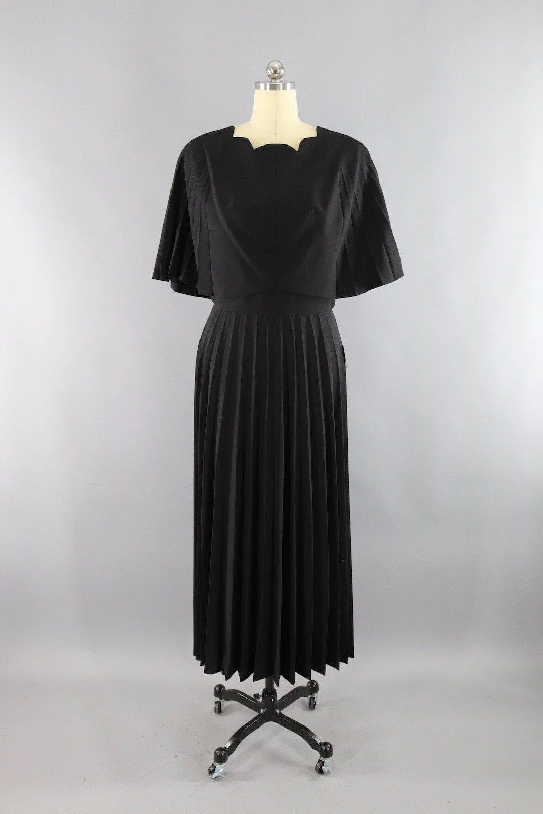 Vintage 1970s Black Capelet Maxi Dress