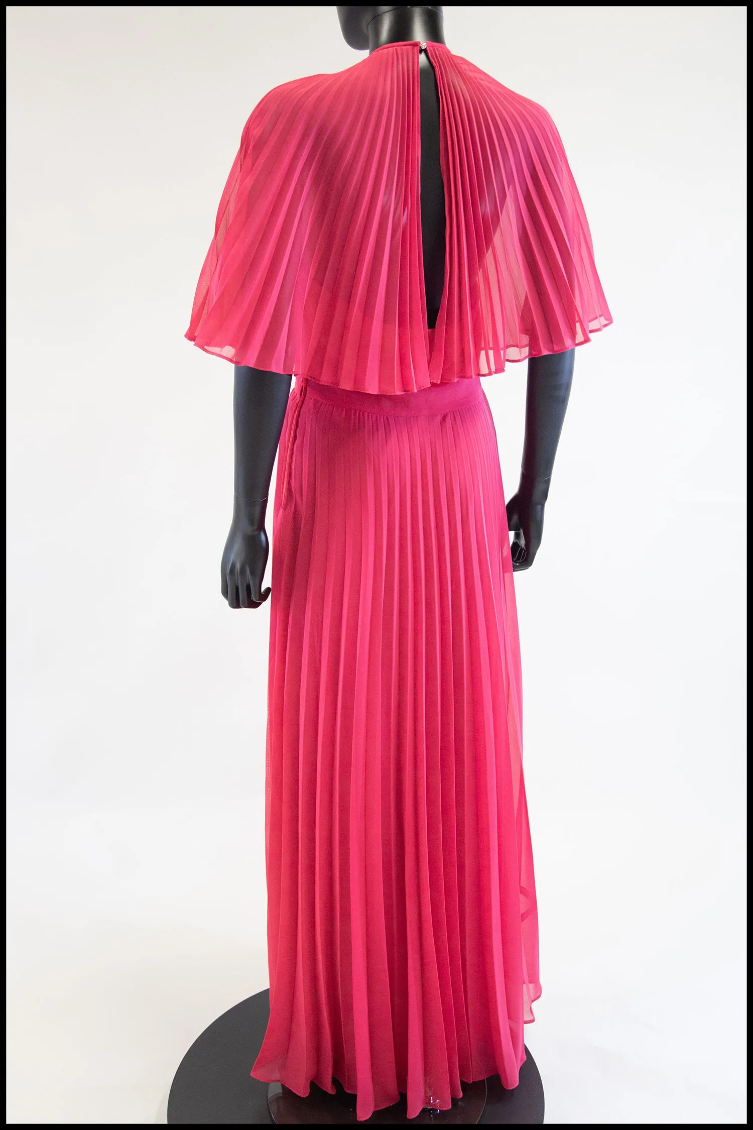 Vintage 1970s Hot Pink Chiffon Maxi Dress