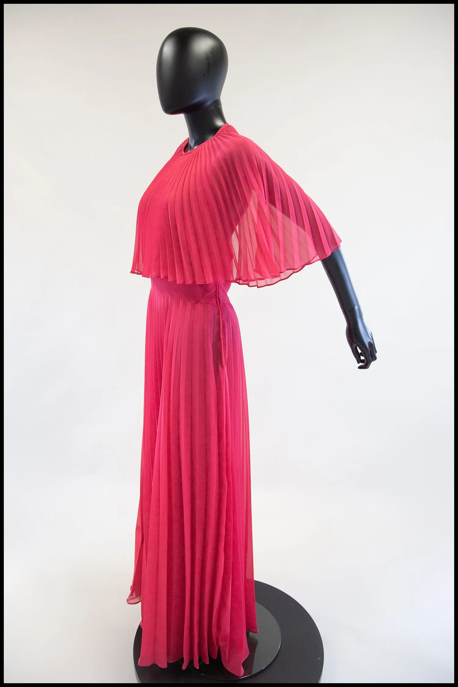 Vintage 1970s Hot Pink Chiffon Maxi Dress