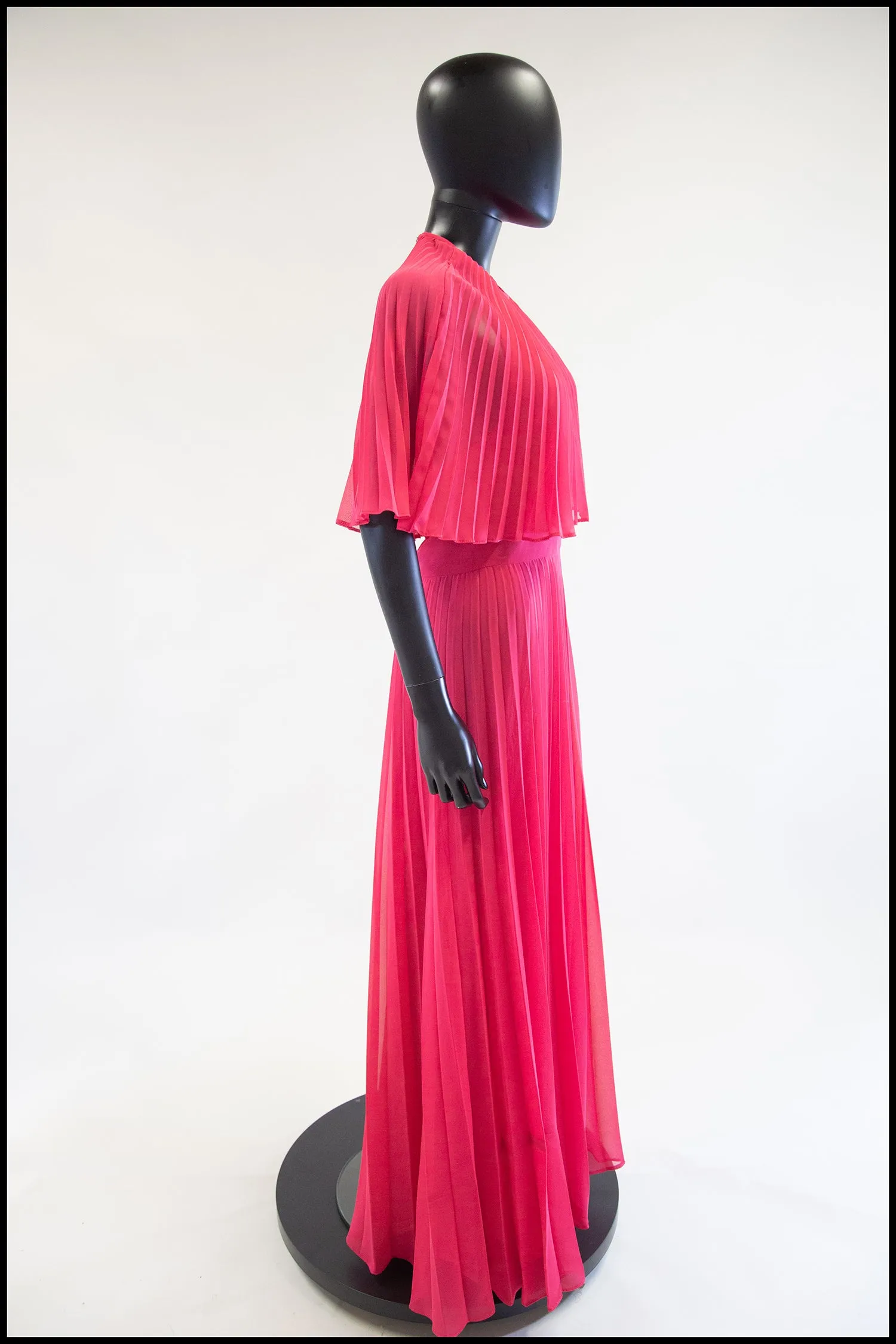 Vintage 1970s Hot Pink Chiffon Maxi Dress