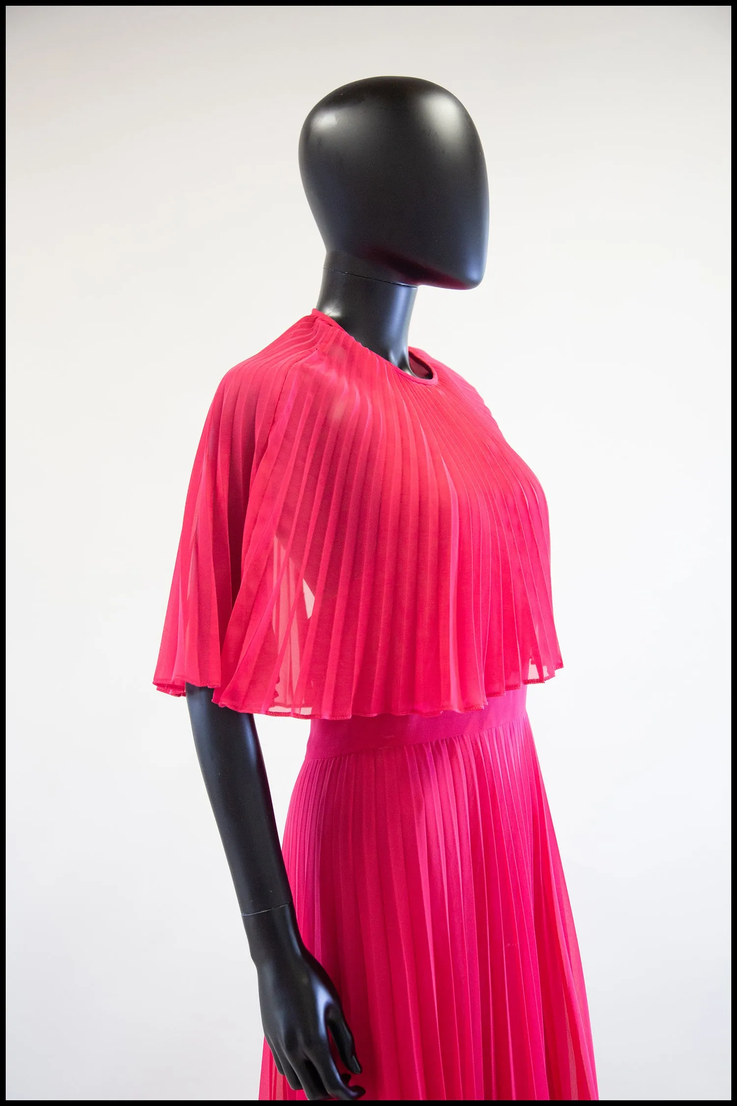 Vintage 1970s Hot Pink Chiffon Maxi Dress