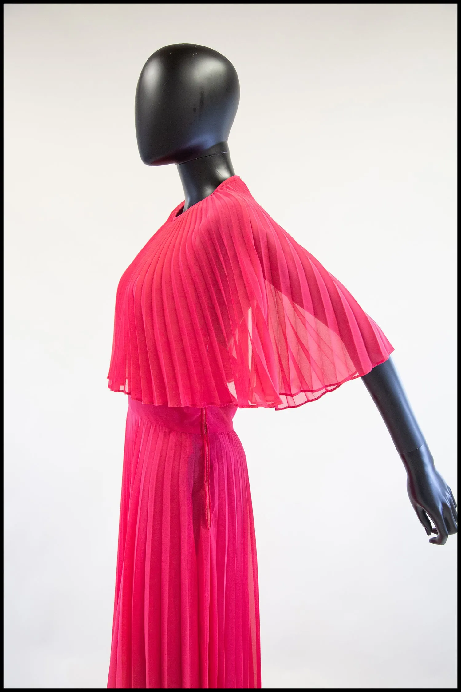 Vintage 1970s Hot Pink Chiffon Maxi Dress