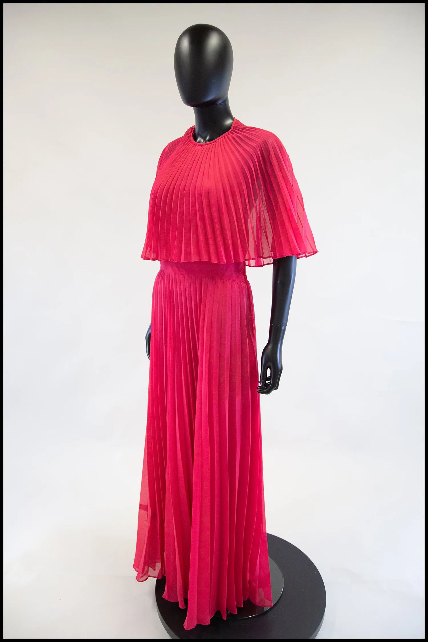 Vintage 1970s Hot Pink Chiffon Maxi Dress