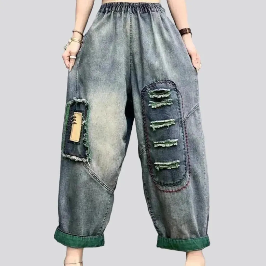 Vintage distressed denim pants for women