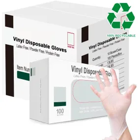 Vinyl Disposable Gloves (Case of 1,000) - 100% Recyclable | Latex-Free Gloves