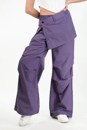 Violet Cargo Pants With Detachable Skirt