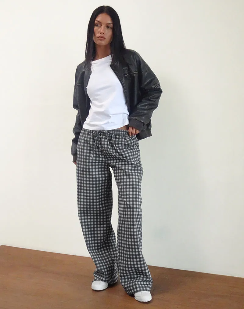 Wasic Wide Leg Linen Trouser in Tonal Black and Grey Gingham