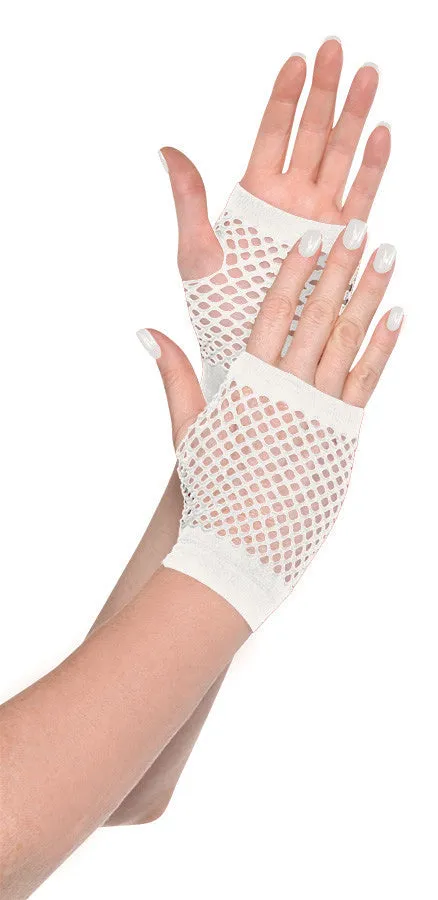 White Short Fishnet Gloves