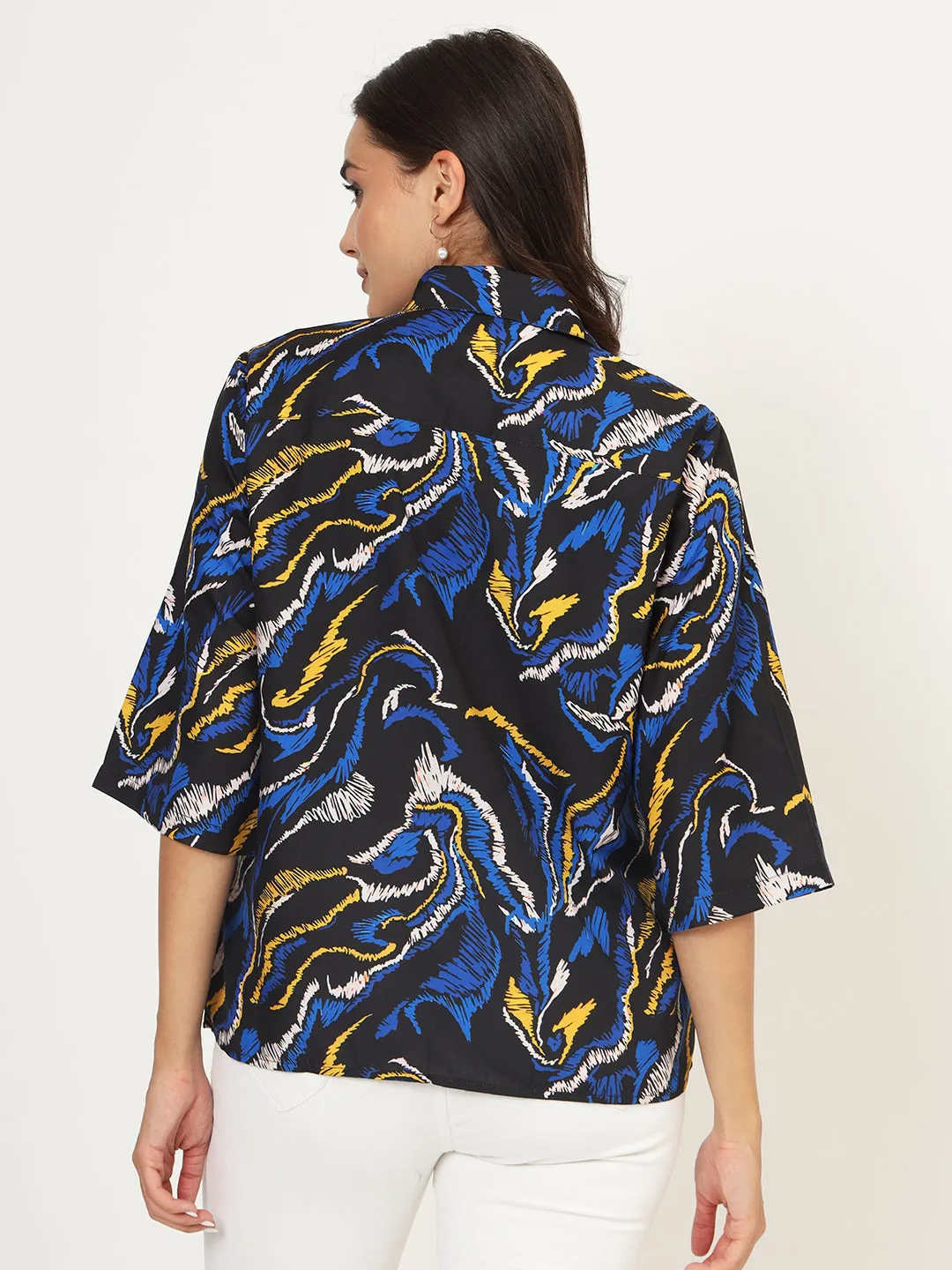 Women Classic Abstract Printed Oversize Shirt