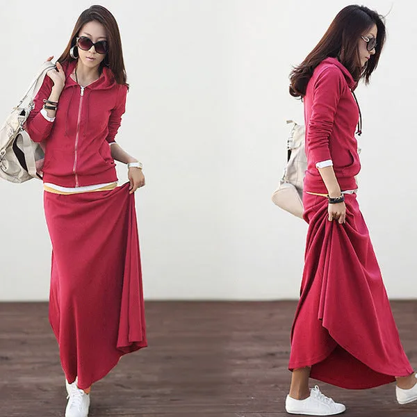 women leisure suit slim long skirt slim hooded large size sweater suit skirt