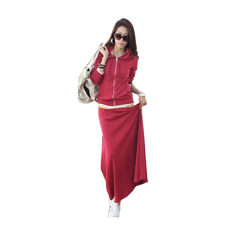 women leisure suit slim long skirt slim hooded large size sweater suit skirt