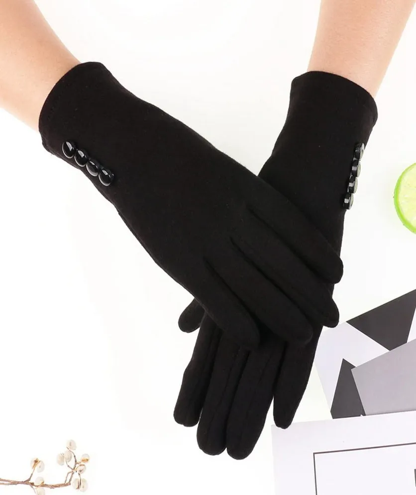 Women Warm Touch Screen Gloves Solid Color Buttons