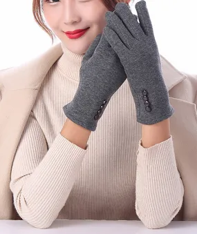 Women Warm Touch Screen Gloves Solid Color Buttons